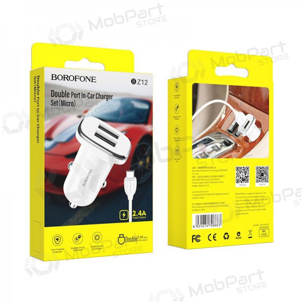 Nabíječka automobilinis Borofone BZ12 USB + Lightning (2.4A) (bílý)