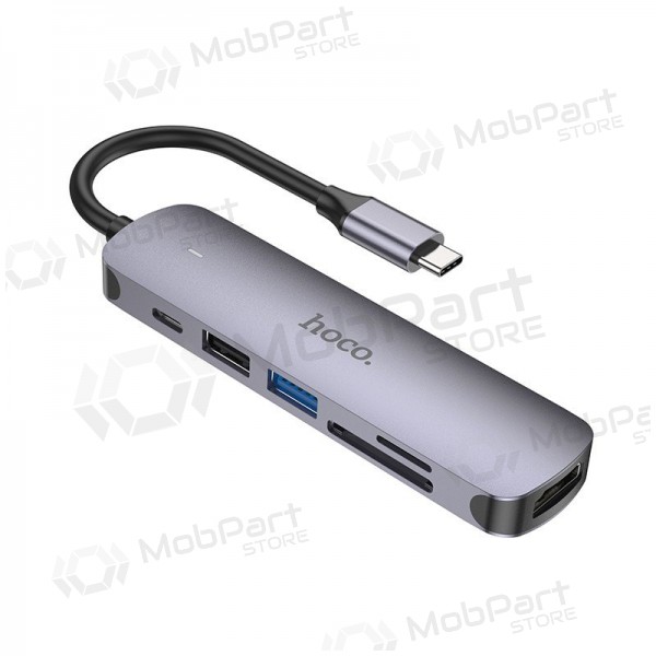 USB-C adaptér Hoco HB28 USB-C na HDMI + USB 3.0 + USB 2.0 + SD + TF + PD šedý
