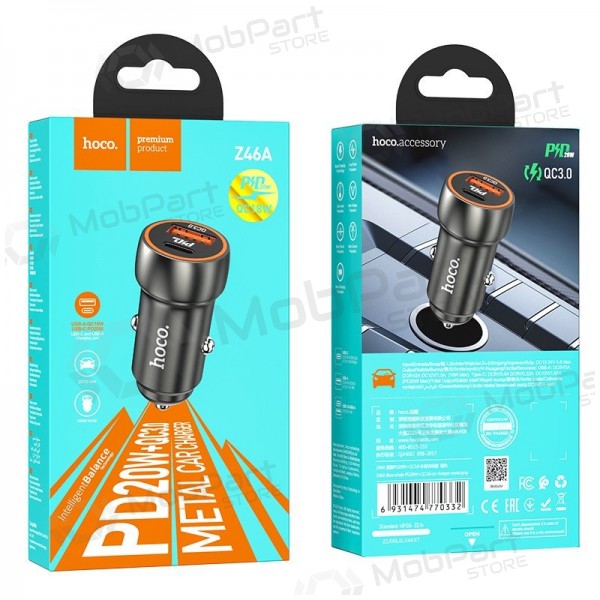 Nabíječka automobilinis Hoco Z46A USB-A/Type-C PD20W+QC3.0 šedá