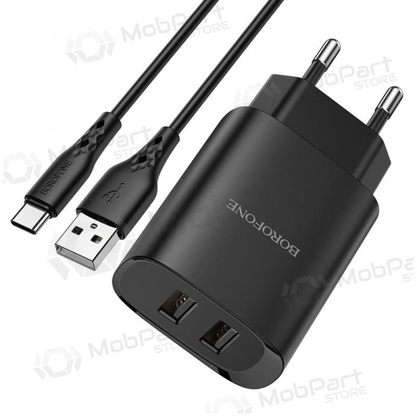 Nabíječka Borofone BN2 2xUSB 2.1A + USB Type-C (černá)