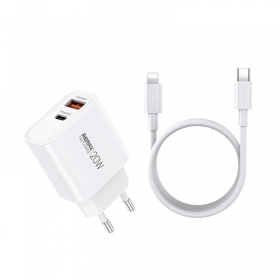 Nabíječka telefonu Remax RP-U120 20 W USB-C + USB-A s kabelem Lightning 1 m bílá