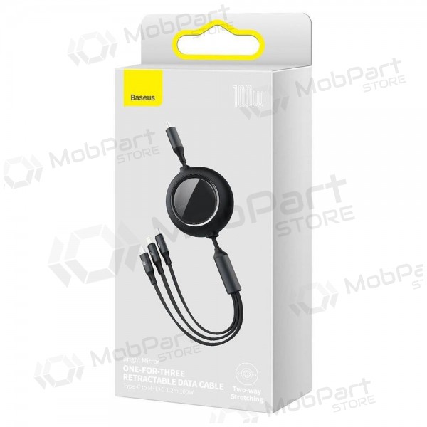 USB kabel Baseus Bright Mirror Type-C - microUSB+Lightning+Type-C 100W 1.2m (černá) CAMLC-AMJ01
