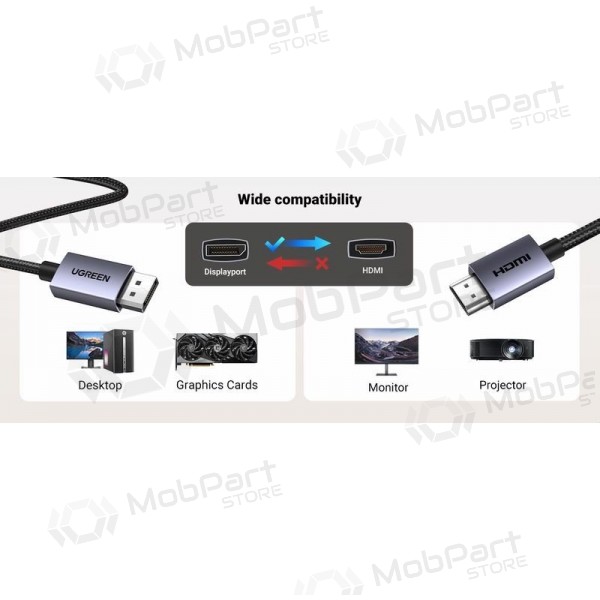 HDMI kabel Ugreen DP125 DisplayPort na HDMI 2 m 4K 30 Hz černý