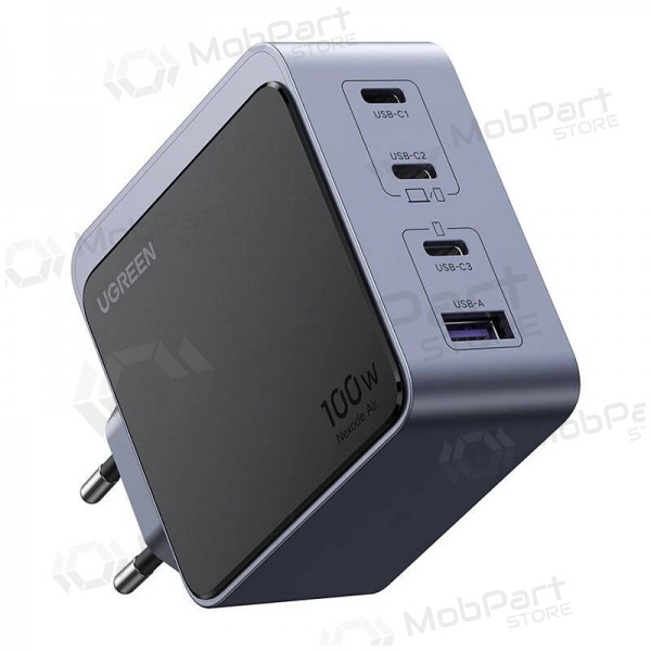 Síťová nabíječka Ugreen X565 100 W GaN 3x USB-C + USB-A šedá