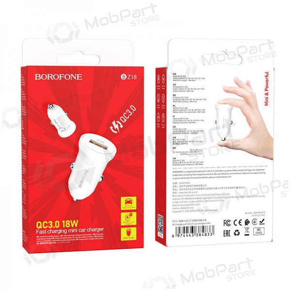 Nabíječka automobilinis Borofone BZ18 Quick Charge 3.0 18W (bílý)