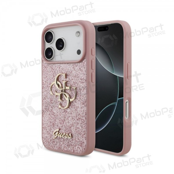 Apple iPhone 18 Pro obal - Guess PU Fixed Glitter 4G Metal Logo (růžový)