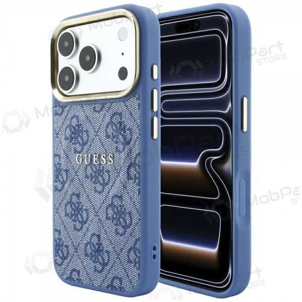 Apple iPhone 18 Pro Max obal - Guess PU Leather 4G Gold Frame Embossed MagSafe (modrý)