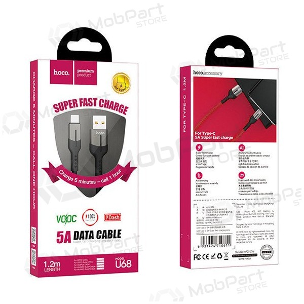 USB kabel HOCO U68 microUSB 4A 1.2m (černá)