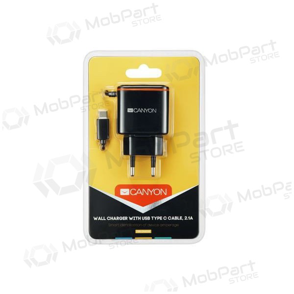 Nabíječka CANYON CNE-CHA042 + Type-C kabel (1xUSB 5V 2.1A) (černá)