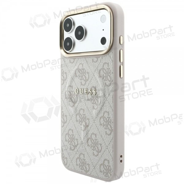 Obal Apple iPhone 18 Pro Max - Guess PU Leather 4G Gold Frame Embossed MagSafe (růžový)