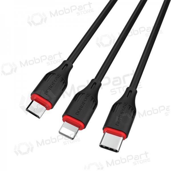 USB kabel Borofone BX17 3in1 microUSB-Lightning-Type-C 1.0m (černá)