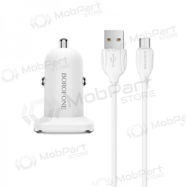 Nabíječka automobilinis Borofone BZ12 USB + microUSB (2.4A) (bílý)