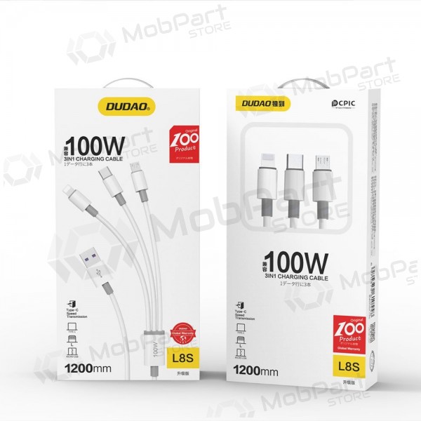 USB kabel Dudao L8s-3in1 USB-A na USB-C / Micro USB / Lightning 1.2 m 100 W