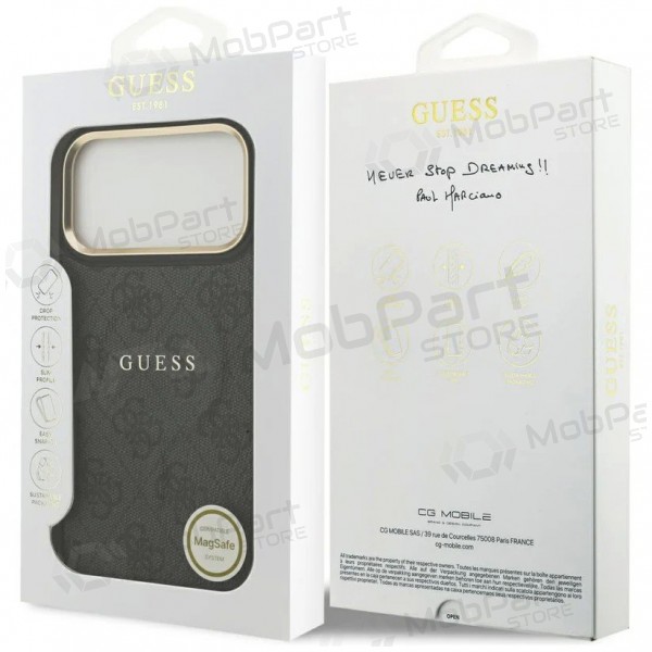 Apple iPhone 17 Pro obal - Guess PU Leather 4G Gold Frame MagSafe (černý)