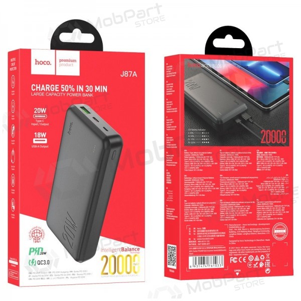 Externí baterie Power Bank Hoco J87A Type-C PD 20W+Quick Charge 3.0 20000mAh černá