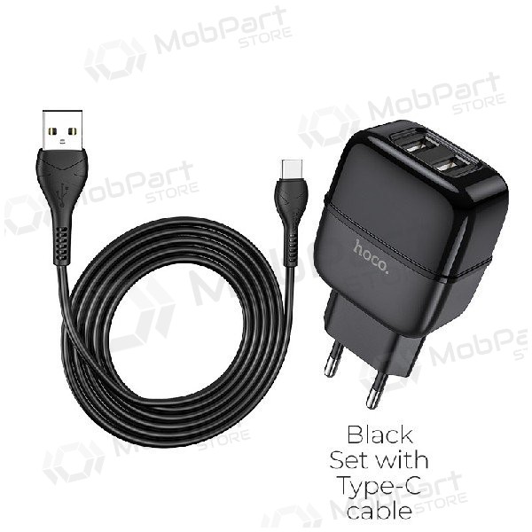 Nabíječka HOCO C77A Highway Dual USB + type-C kabel (5V 2.4A) (černá)