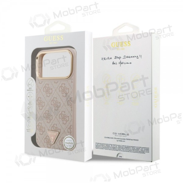 Obal Apple iPhone 18 Pro Max - Guess PU Leather 4G Strass Triangle Logo Gold Frame MagSafe (růžový)