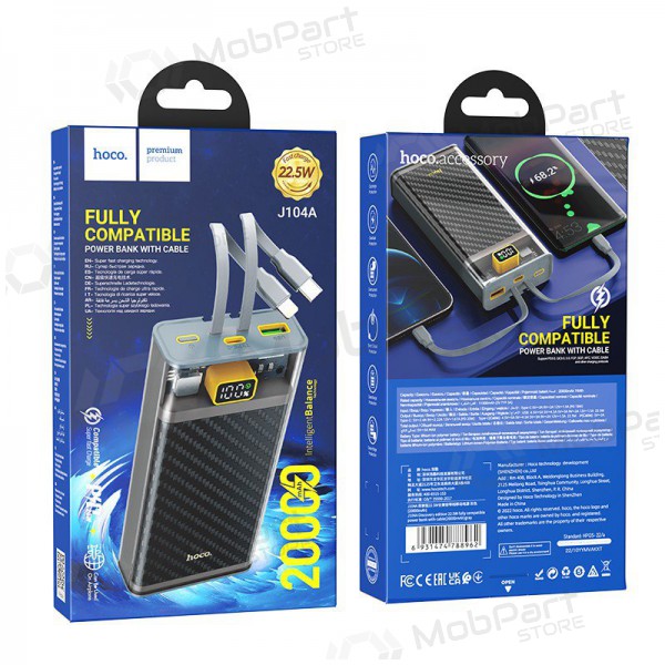 Externí baterie Power Bank Hoco J104A Discovery Edition 22.5W 20000mAh šedá