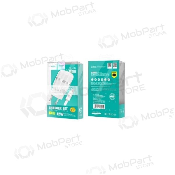 Nabíječka FastCharge HOCO C41A Wisdom Dual USB + microUSB kabel (5V 2.4A) (bílý)