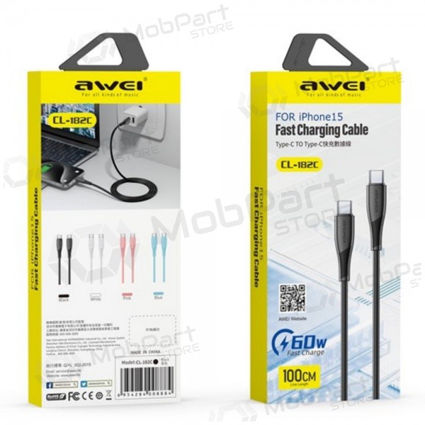 USB kabel Awei CL-182C USB-C to USB-C 1.0m černá