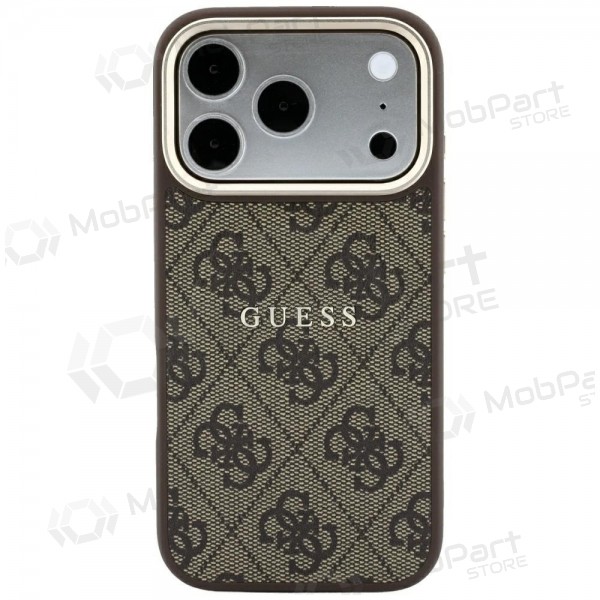 Apple iPhone 18 Pro Max obal - Guess PU Leather 4G Gold Frame Embossed MagSafe (hnědý)