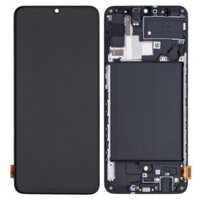 Ekranas Samsung A705 A70 2019 su lietimui jautriu stikliuku a rėmeliu Black OLED (real size)