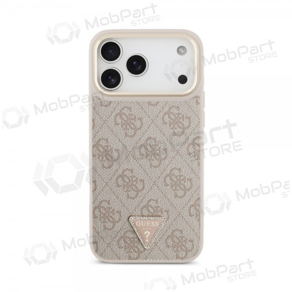 Obal Apple iPhone 18 Pro Max - Guess PU Leather 4G Strass Triangle Logo Gold Frame MagSafe (růžový)