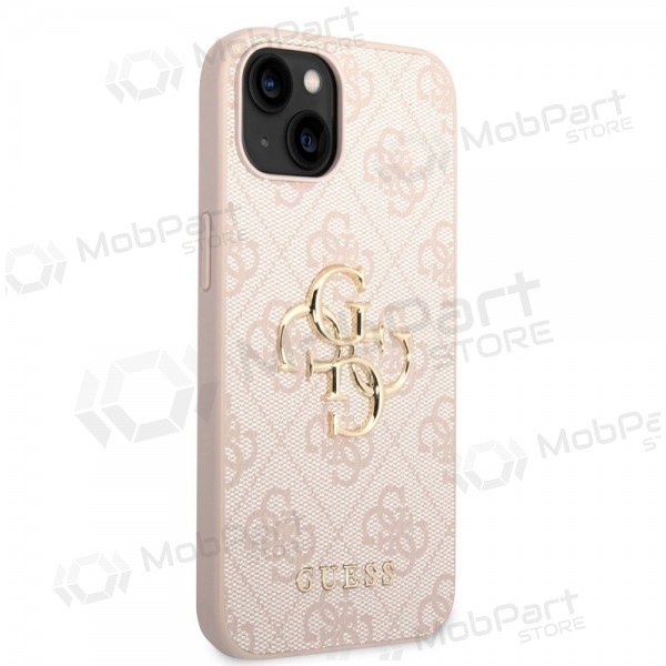 Apple iPhone 14 obal - Guess PU 4G Metal Logo (růžový)