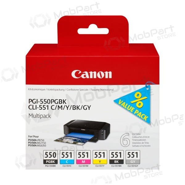 Canon PGI-550/CLI-551 (6496B005) Sada inkoustových kazet, PGBK/C/M/Y/BK/GY
