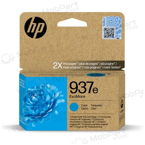 HP 937e EvoMore (4S6W6NE) inkoustová kazeta, azurová