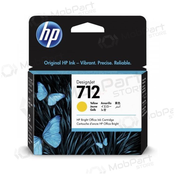 HP No.712 (3ED69A), žlutá náplň / kazeta Rašaliniams spausdintuvams, 29ml.