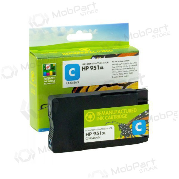 Kompatibilní kazeta Static Control HP 951XL (CN046AE), azurová, s novým čipem, pro inkoustové tiskárny, 1500 stran.