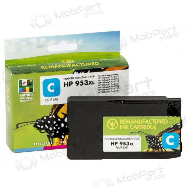 Kompatibilní inkoustová kazeta Static Control pro HP 953 XL (F6U16AE), azurová, s novým čipem, výtěžnost 1600 stran.